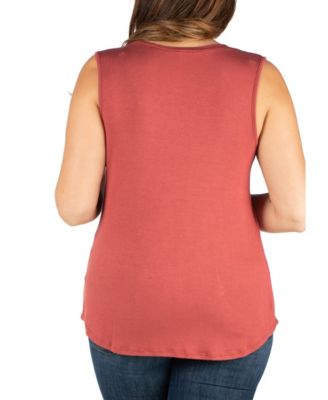 Plus Size V-Neck Sleeveless Rounded Hemline Top