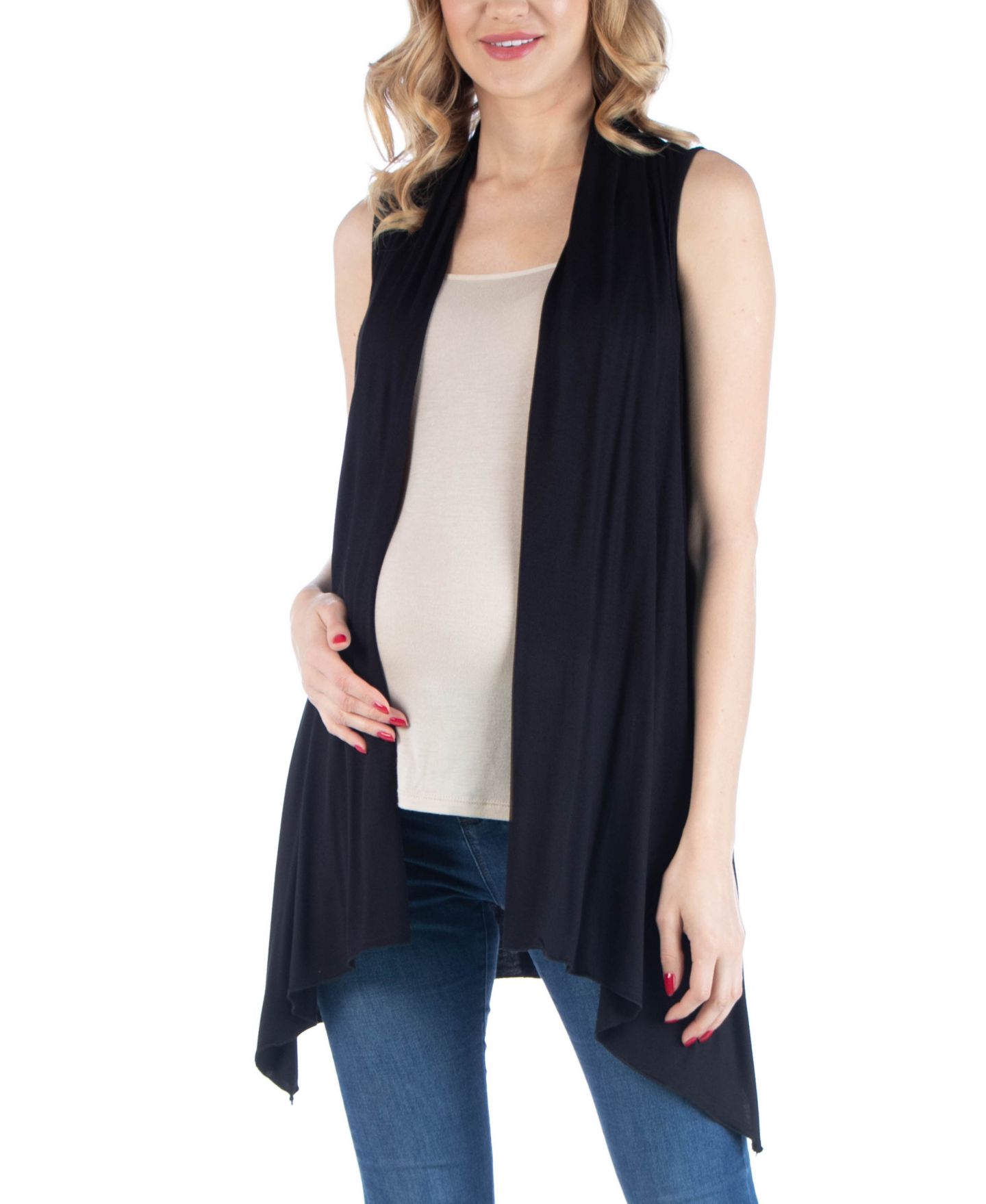 Женский кардиган 24seven Comfort Apparel Draped Maternity Open Front Sleeveless Cardigan, цвет: Чёрный — фото 1