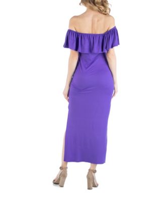 Off Shoulder Ruffle Detail Maternity Maxi Dress