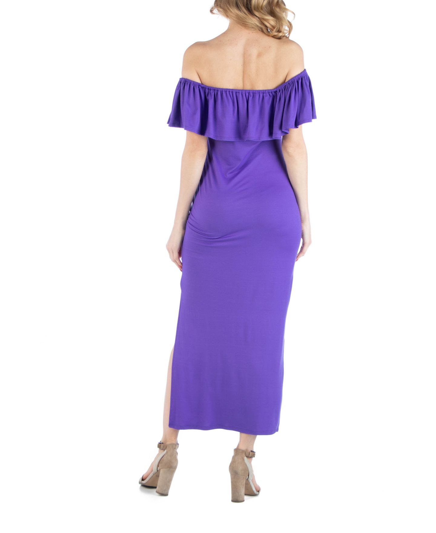 Женское платье 24seven Comfort Apparel Off Shoulder Ruffle Detail Maternity Maxi, цвет: Фиолетовый — фото 3
