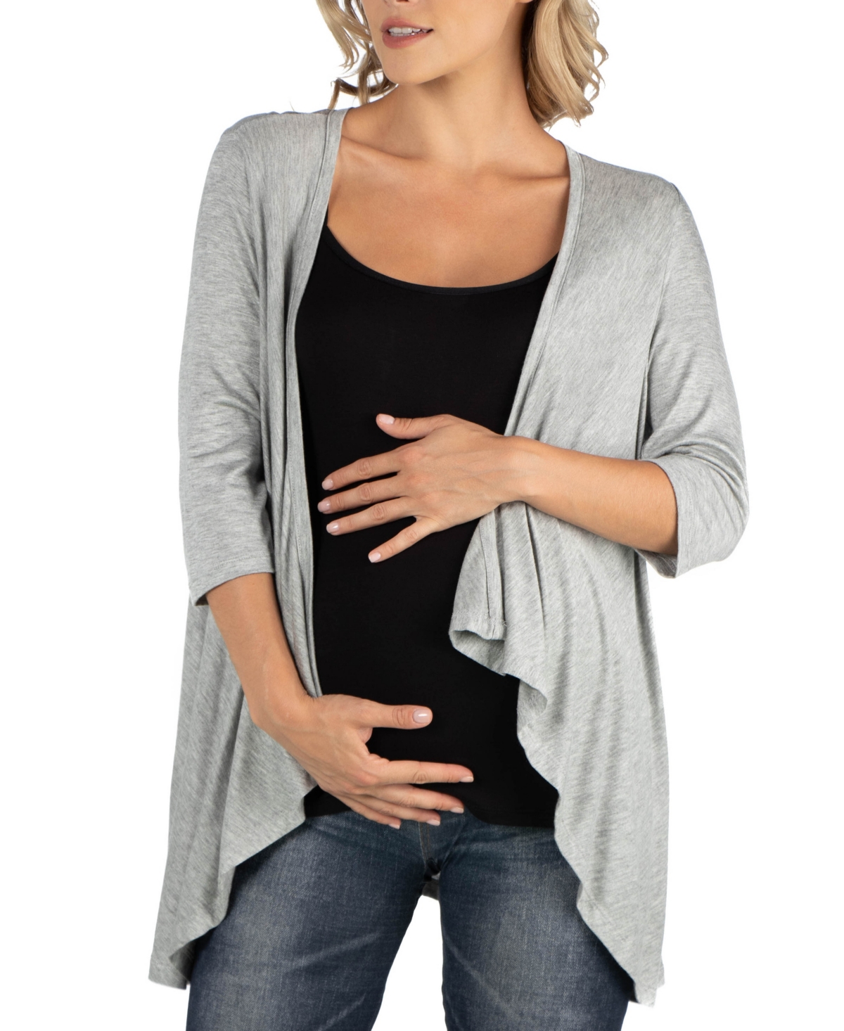 24seven Comfort Apparel Elbow Length Sleeve Maternity Open Cardigan