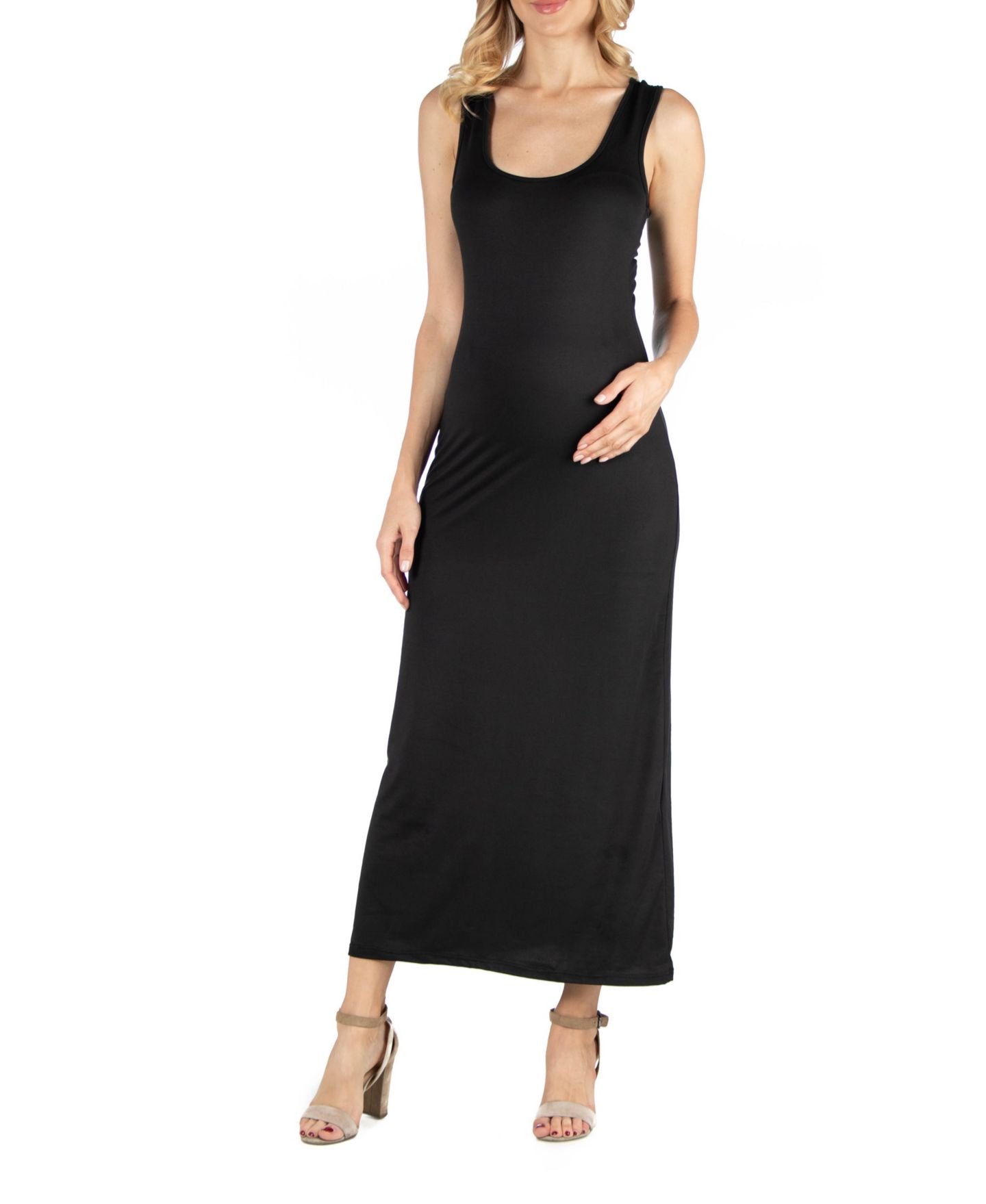 Женское платье 24seven Comfort Apparel Scoop Neck Maternity Maxi Dress with Racerback Detail, цвет: Чёрный — фото 1