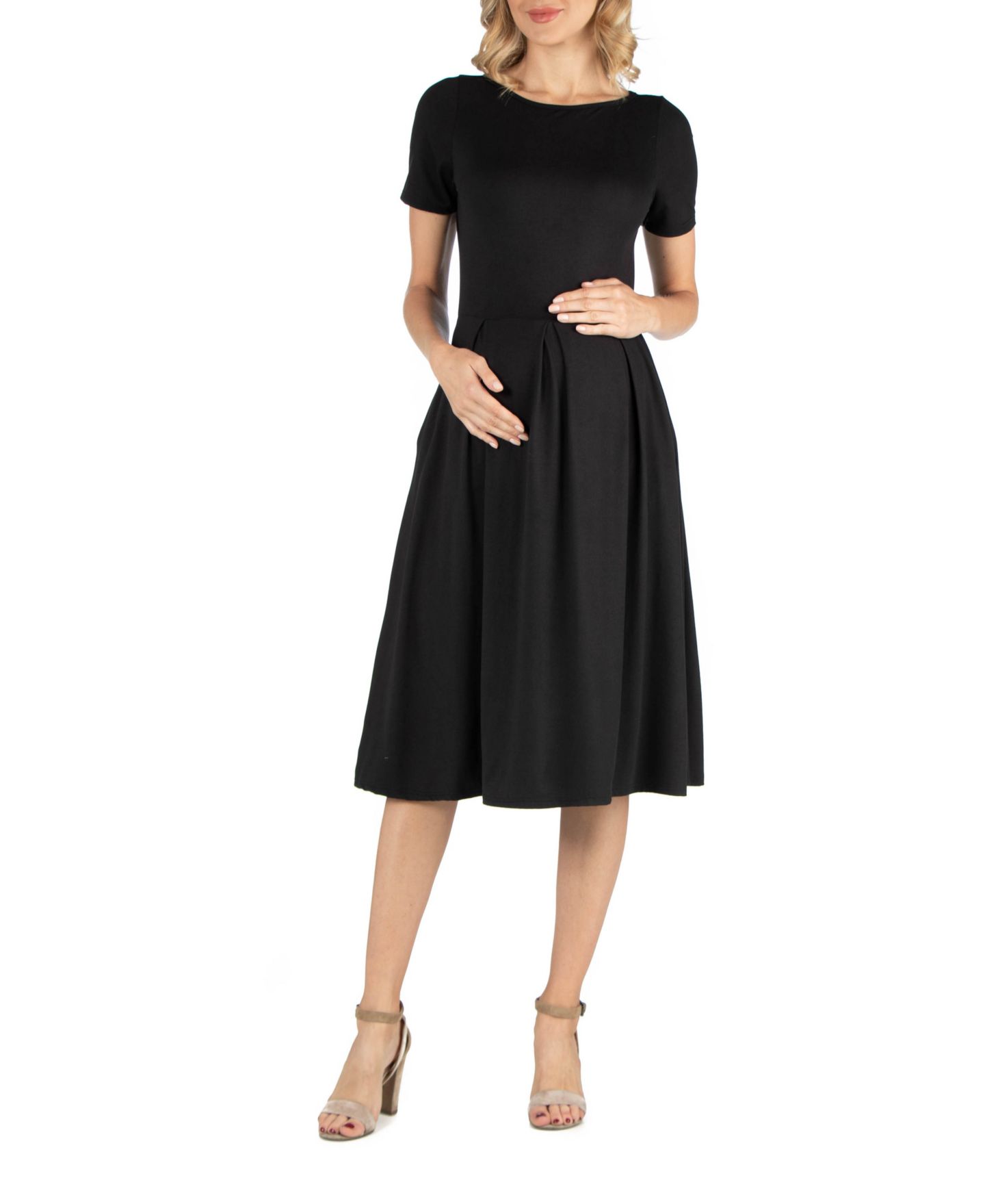 Женское платье 24seven Comfort Apparel Maternity Midi Dress with Short Sleeve and Pocket Detail, цвет: Чёрный — фото 1