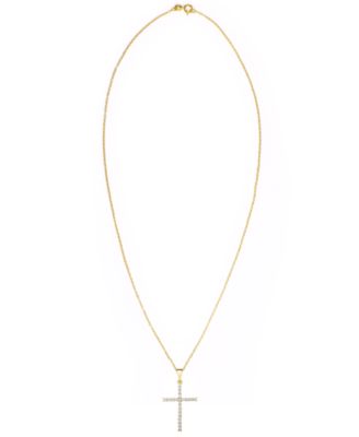 Cubic Zirconia Sleek Cross Pendant In Silver Plate