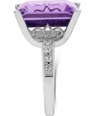 Macy's Amethyst (9 Ct. T.w.) & Diamond (1/8 Ct. T.w.) Ring In 14k White ...