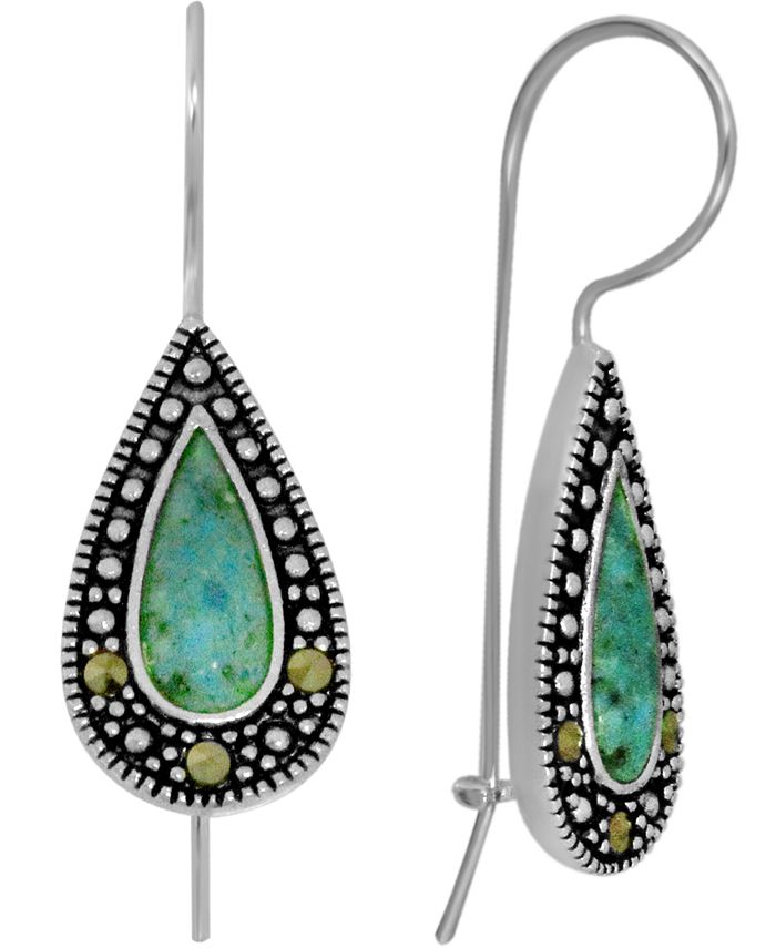 Macy's - Marcasite & Simulated Turquoise Wire Drop Earrings in Fine Silver-Plate