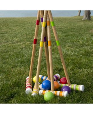 Hey Play Croquet Set - Wooden Outdoor Deluxe Sports Set With Carrying Case - Fun Vintage Backyard Lawn Recreation Game For Kids Or Adults, 6 Players