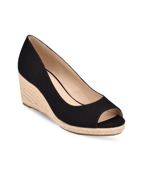 Женские сандалии Bandolino Nuri Peep-Toe Espadrille Wedges, цвет: Чёрный холщовый