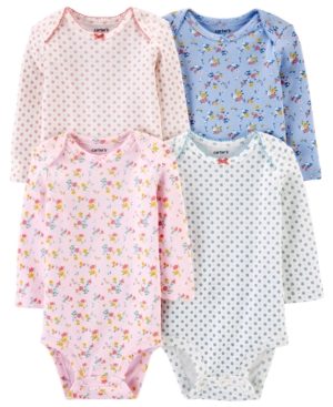 Carter's Baby Girls 4-Pk Printed Cotton Long Sleeve Bodysuits