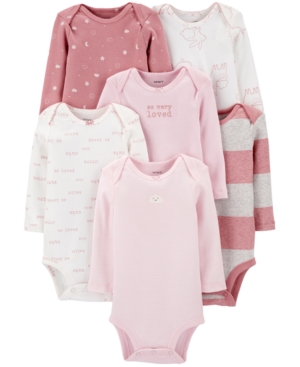 Carter's Baby Girls 6-Pack Long-Sleeve Printed Cotton Bodysuits