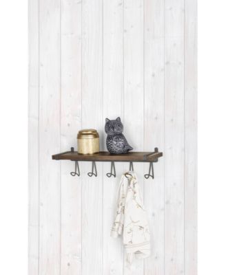 Vintage-like Living Wall Mount 5-Hook Wood Shelf