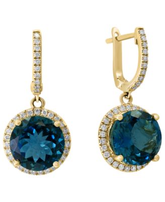 LALI Jewels - London Blue Topaz (8-1/2 ct. t.w.) & Diamond (3/8 ct. t.w.) Drop Earrings in 14k Gold
