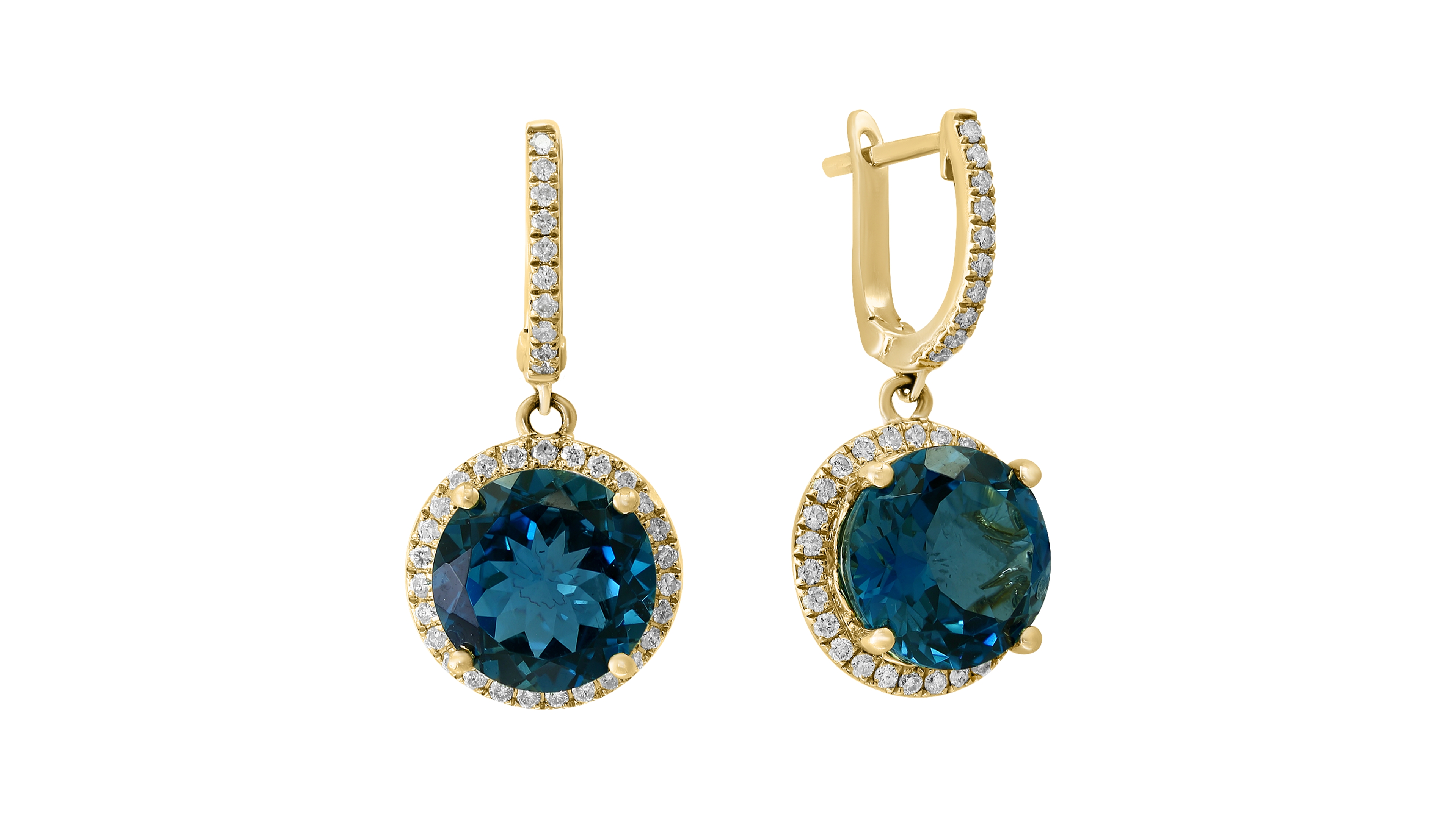 Lali Jewels London Blue Topaz (8-1/2 ct. t.w.) & Diamond (3/8 ct. t.w.) Drop Earrings in 14k Gold