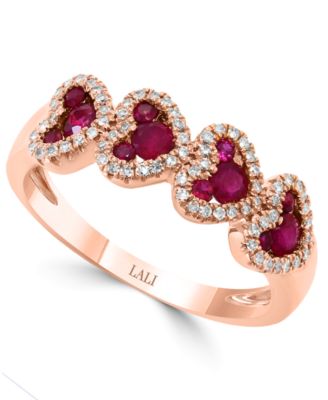 LALI Jewels - Ruby (5/8 ct. t.w.) & Diamond (1/5 ct. t.w.) Heart Ring in 14k Rose Gold (Also available in Sapphire)