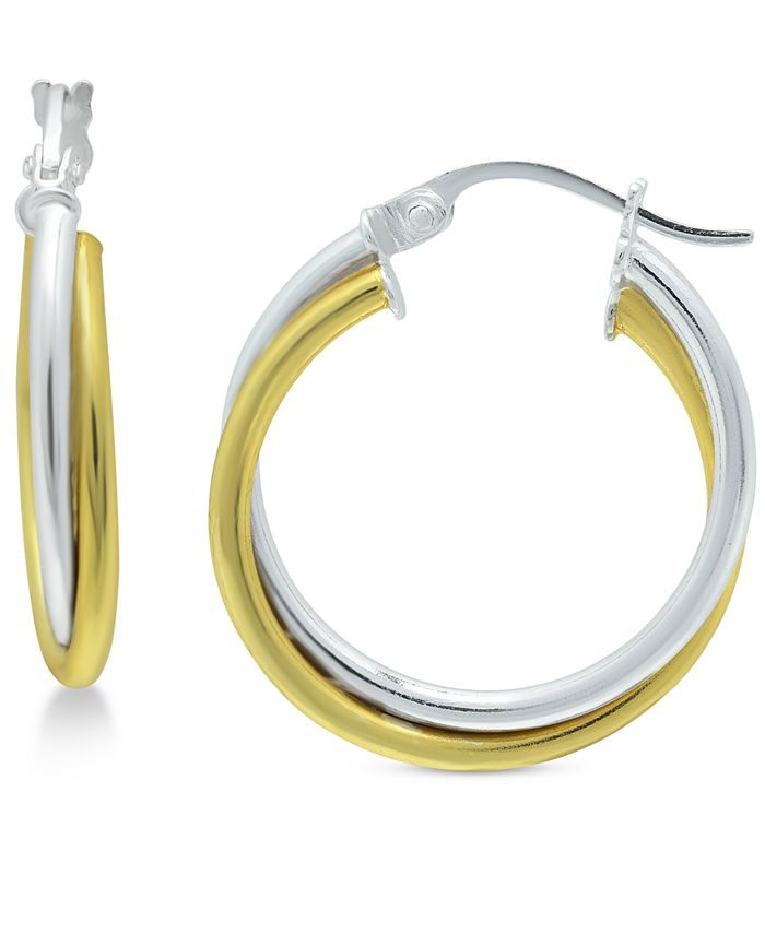 Giani Bernini - Small Two-Tone Overlap Hoop Earrings in Sterling Silver & 18k Gold-Plate, 3/4"