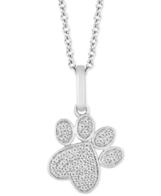 Hallmark Diamonds - Diamond Paw Print Pendant Necklace (1/10 ct. t.w.) in Sterling Silver, 16" + 2" extender