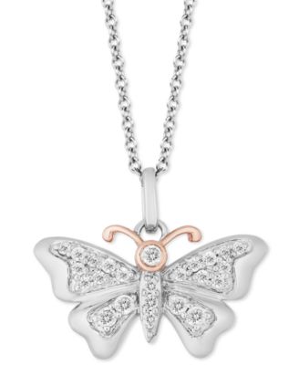 Hallmark Diamonds - Diamond Butterfly Pendant Necklace (1/5 ct. t.w.) in Sterling Silver & 14k Gold, 16" + 2" extender