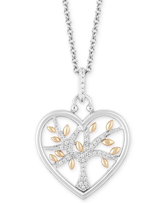 Hallmark Diamonds - Diamond Heart Family Tree Pendant Necklace (1/10 ct. t.w.) in Sterling Silver & 14k Gold, 16" + 2" extender