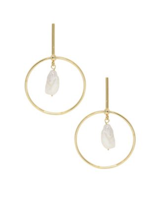 ETTIKA Modern Gold - Tone and Freshwater Pearl Drop Hoop Earrings - Macy's