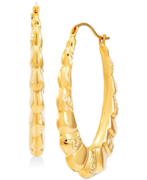 image of Scalloped Oval Hoop Earrings in 14k Gold