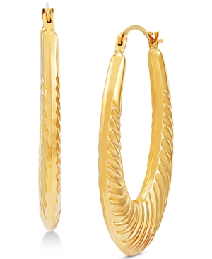 image of Ridge Texture Oval Hoop Earrings in 14k Gold
