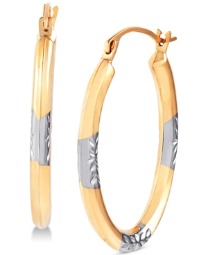 image of Two-Tone Oval Hoop Earrings in 14k Gold & White Rhodium-Plate
