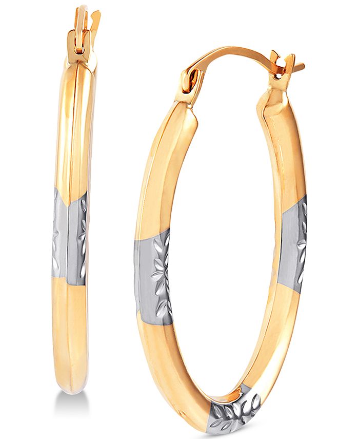 Macy's - Two-Tone Oval Hoop Earrings in 14k Gold & White Rhodium-Plate