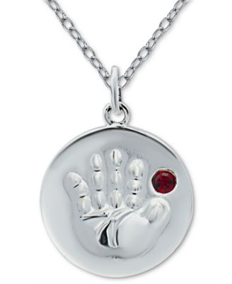 Crystal Birth Month "Handprint" Disc 18" Pendant in Sterling Silver