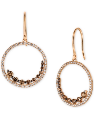 image of Le Vian Chocolatier Chocolate Diamond (3/4 ct. t.w.) & Vanilla Diamond (1/2 ct. t.w.) Drop Hoop Earrings in 14k Rose Gold