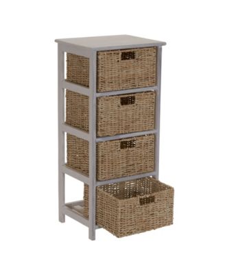 Storage Chest of 4 Drawers White Sollid Wood and Natural Wicker Baskets