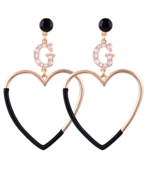 image of Guess Gold-Tone Crystal & Stone Logo Heart Drop Earrings