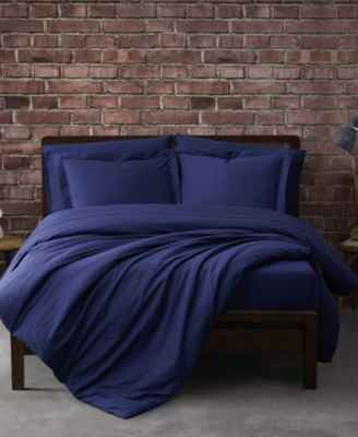 Photo 1 of Sean John Solid Cotton Percale 3-Piece King Duvet Cover Set in Navy