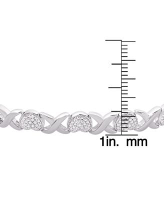 Diamond Accent Heart X Link Bracelet in Silver Plate or Gold Plate or Rose Gold Plate