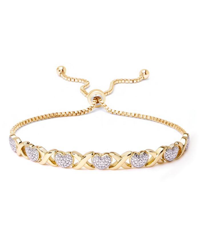Diamond Accent Heart X Link Bracelet in Silver Plate