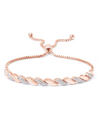 Diamond Accent San Marco Link Bolo Adjustable Bracelet in Silver Plate, Gold Plate or Rose Gold Plate