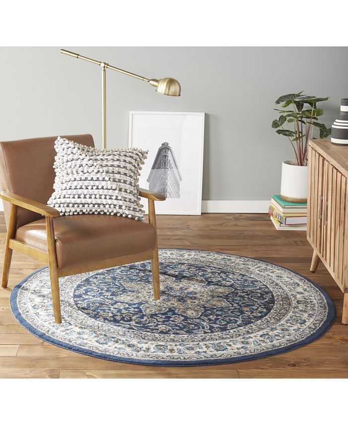 Global Rug Designs Haven Hav09 Navy and Ivory 7'10" x 7'10" Round Rug