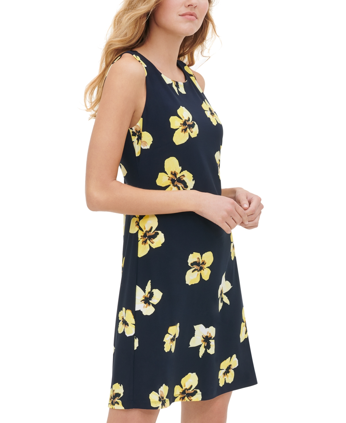 Tommy Hilfiger Petite Floral-print Sheath Dress In Navy Blue,khaki