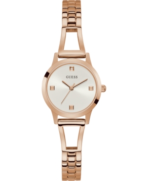 image of Guess Women-s Petite Diamond-Accent Rose Gold-Tone Stainless Steel Bracelet Watch 27mm