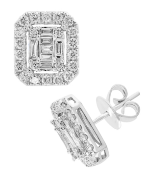 image of Effy Diamond Baguette Halo Stud Earrings (1 ct. t.w.) in 14k White Gold