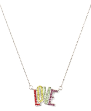 image of Kate Spade New York Silver-Tone Multicolor Crystal Love Pendant Necklace, 17