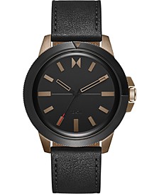Men's Minimal Sport Black Leather Strap Watch 45mm