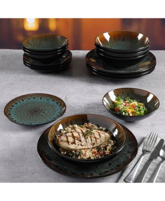 Kyoto Teal 16-piece Double Bowls Dinnerware Set, Service for 4