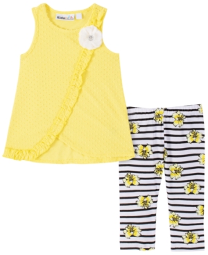 Kids Headquarters Little Girls 2-Pc Ruffled Flower Top & Leggings Set
