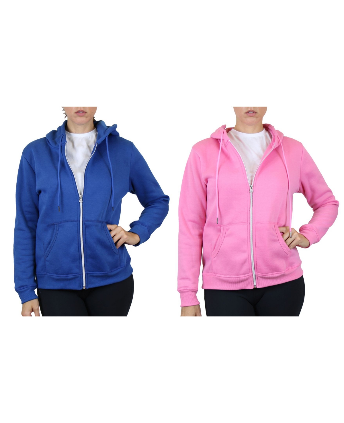 Women's Fleece Lined Zip Hoodie, Pack of 2 - Medium Blue Pink