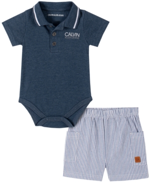 Calvin Klein Baby Boys 2-Pc Polo Bodysuit & Shorts Set