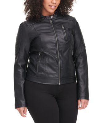 Plus Size Faux Leather Motocross Racer Jacket