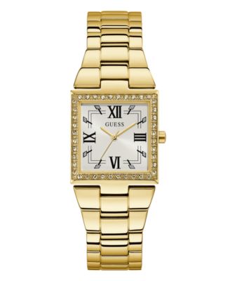 GUESS - Gold-Tone Square Crystal Steel Watch