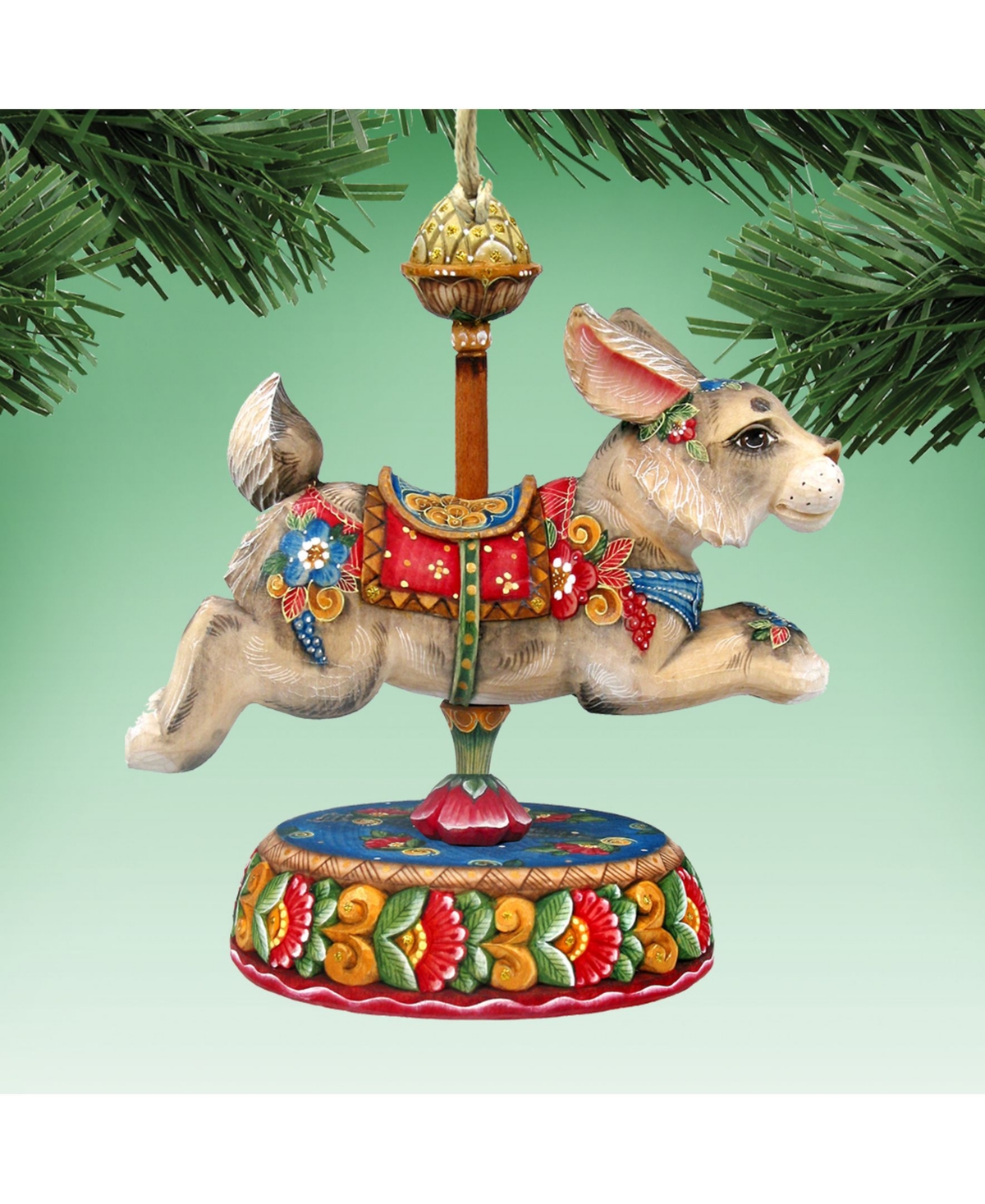 Designocracy Carousel Bunny Wooden Easter And Christmas Ornament, Set Of 2 In Multi