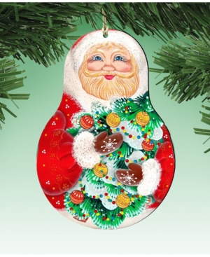 Designocracy Santa Matreshka Doll Wooden Ornaments Set of 2