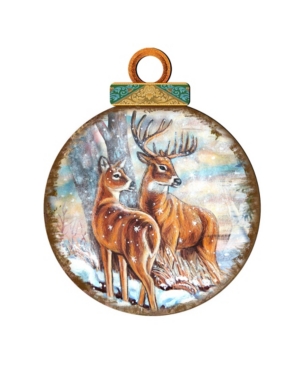 Designocracy Deers Family Ball Wooden Ornaments Set of 2